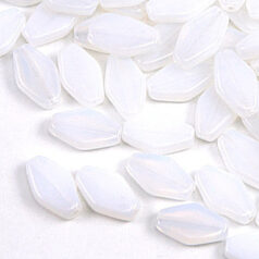 Bead, Preciosa Czech pressed glass, 13x7.5mm flat diamond - White