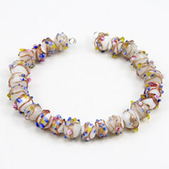 Bead, Venetian 6mm Opaque White Round with Gold Banding and Rose Pattern, holesize: 2mm