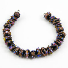 Bead, Venetian 6mm Opaque Black Round with Gold Banding and Rose Pattern, holesize: 2mm