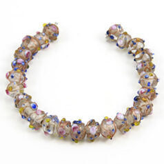Bead, Venetian 6mm Transparent Crystal Round with Gold Banding and Rose Pattern, holesize: 2mm