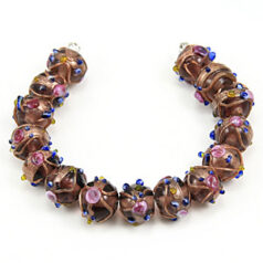 Bead, Venetian 10mm Transparent Amethyst Round with Gold Banding and Rose Pattern, holesize: 2mm 