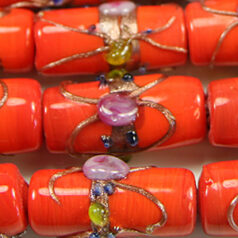 22x10mm Tube Venetian Glass Bead  - Opaque Red