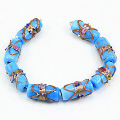 22x10mm Tube Venetian Glass Bead  - Opaque Turquoise