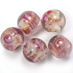 10mm Round Venetian Floral Glass Bead  - Pink