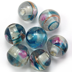 10mm Round Venetian Floral Glass Bead - Turquoise