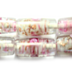 22x10mm Tube Venetian Floral Glass Bead - Pink