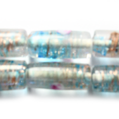 22x10mm Tube Venetian Floral Glass Bead - Aqua
