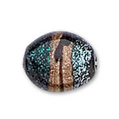 15mm (8.3mm thickness) Flat Oval Dichroic Glass (hole size 2.1mm)- Green/Blue w/Goldstripe