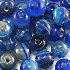 8mm Lustre Swirl Glass Bead - Blue