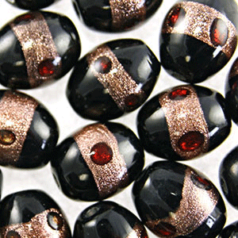 Oval glass beads - 11x13mm -  BLACK