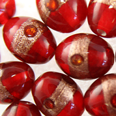 Oval glass beads - 11x13mm -  RED