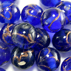 12mm Round Gold Swirl Glass Bead - Royal