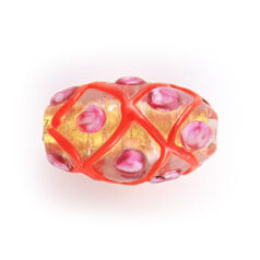 Beads, 14 x 25mm Oval,  24KT Goldfoil Venetian Style (hole size 1.5mm) - RED