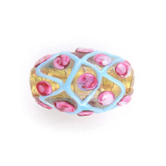 14 x 25mm Oval 24KT Goldfoil Venetian Glass Bead - Turquoise