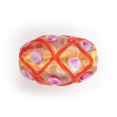 14 x 25mm Oval 24KT Goldfoil Venetian Glass Bead (hole size 1.5mm) - Dark Orange