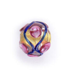 Beads, 14mm Round, 24KT Goldfoil Venetian Style, BLUE