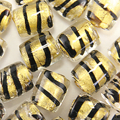 Beads, 8.5x10mm 24 Karat Gold Foil Tubes, BLACK STRIPE