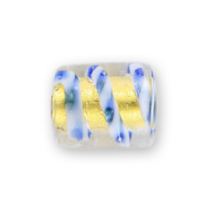 Beads, 8.5x10mm 24 Karat Gold Foil Tubes, light Blue stripe