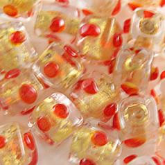 6mm Cube 24KT Goldfoil Venetian Glass Bead - Red