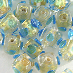 6mm Cube 24KT Goldfoil Venetian Glass Bead - Blue