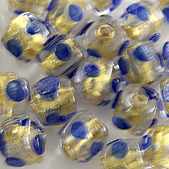 6mm Cube 24KT Goldfoil Venetian Glass Bead - Cobalt Blue