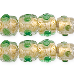 6mm Cube 24KT Goldfoil Venetian Glass Bead - Green
