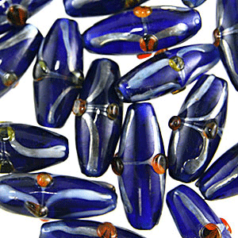 Oval Tube Glass Beads - 10x22mm (hole size 1.5mm) COBALT BLUE