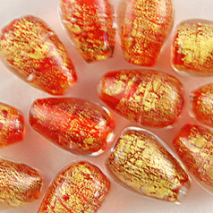 Beads, 24 Karat Gold Drop with Silverfoil, RED