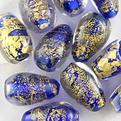 Beads, 24 Karat Gold Drop with Silverfoil, COBALT BLUE