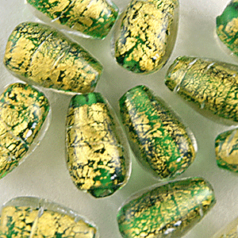 Beads, 24 Karat Gold Drop with Silverfoil, EMERALD