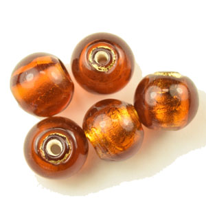 Beads, 10mm 24 Karat Gold Foil Round, AMBER