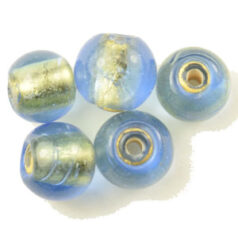Beads, 10mm 24 Karat Gold Foil Round, BLUE