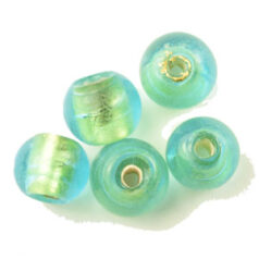 Beads, 10mm 24 Karat Gold Foil Round, AQUA
