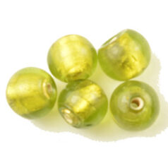 Beads, 10mm 24 Karat Gold Foil Round, CHARTREUSE