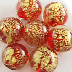 14mm Round 24KT Goldfoil Venetian Glass Bead - Red