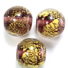 14mm Round 24KT Goldfoil Venetian Glass Bead - Amethyst
