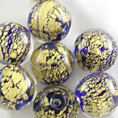 14mm Round 24KT Goldfoil Venetian Glass Bead - Blue