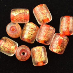 8x10mm Tube 24KT Goldfoil Venetian Glass Bead - Light Red