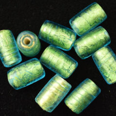 8x12mm Tube 24KT Goldfoil Venetian Glass Bead - Aqua