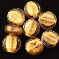 6x10mm Disc 24KT Goldfoil Venetian Glass Bead - Light Amethyst