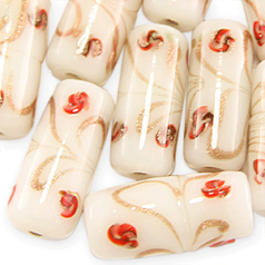 10x13mm Tube Goldstripe Glass Bead - White