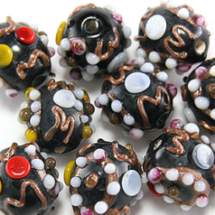 10x13mm Oval Fancy Glass Bead - Black