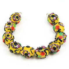 10x13mm Oval Fancy Glass Bead - Yellow