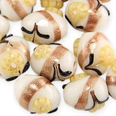 14x11mm Oval w/Fiori Cane Glass Bead - White