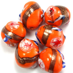 14x11mm Oval w/Fiori Cane Glass Bead  - Orange