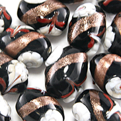 14x11mm Oval w/Fiori Cane Glass Bead - Black