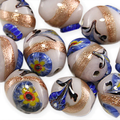 14x11mm Oval w/Fiori Cane Glass Bead  - Pink