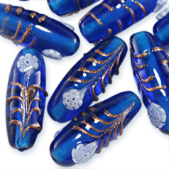 27x10mm Tube w/Fiori Cane Glass Bead - Blue