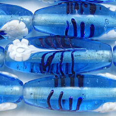 27x10mm Tube w/Fiori Cane, BLUE AQUA