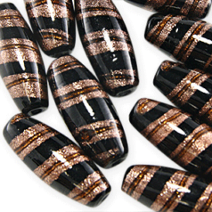 28x11mm Tube Goldstripe Glass Bead - Black
